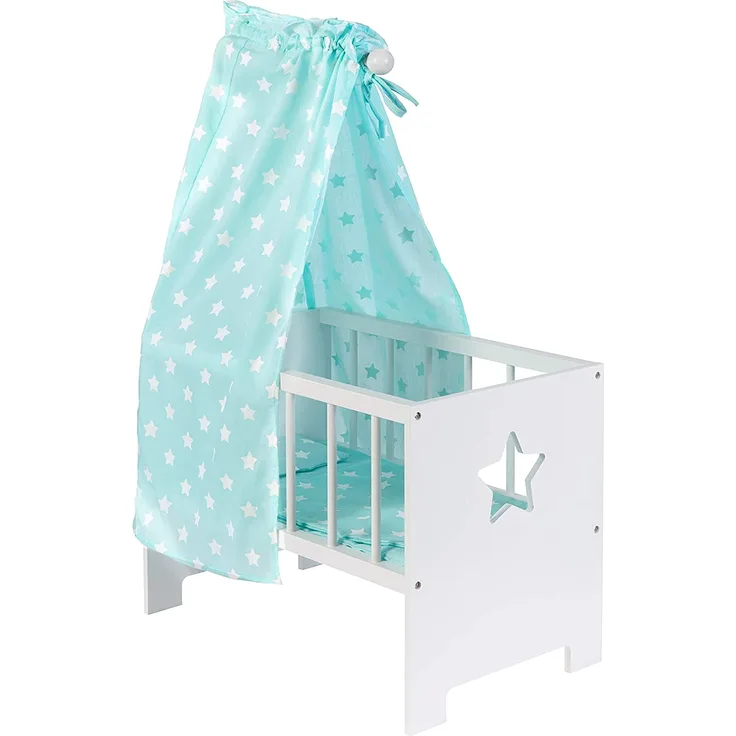 Unbekannt Sun Puppenbett mit Himmel Sternchen aus Holz (Weiß-Mint) (Mint)