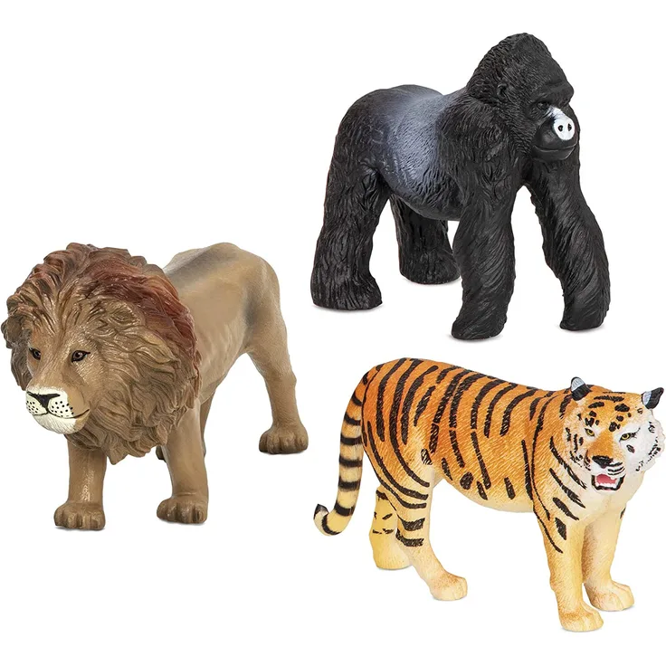 Terra 3 Dschungeltiere Figuren – Löwe, Tiger, Gorilla – Realistische Tierfiguren Set, Kinder Spielzeug für Mädchen und Jungen ab 3 Jahre