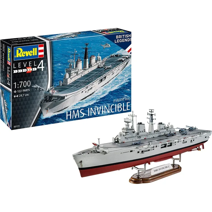 Revell RV05172 HMS Invincible (Falkland War), Schiffsmodellbausatz 1:700, 29,7cm originalgetreuer Modellbausatz für Fortgeschrittene, Unlackiert
