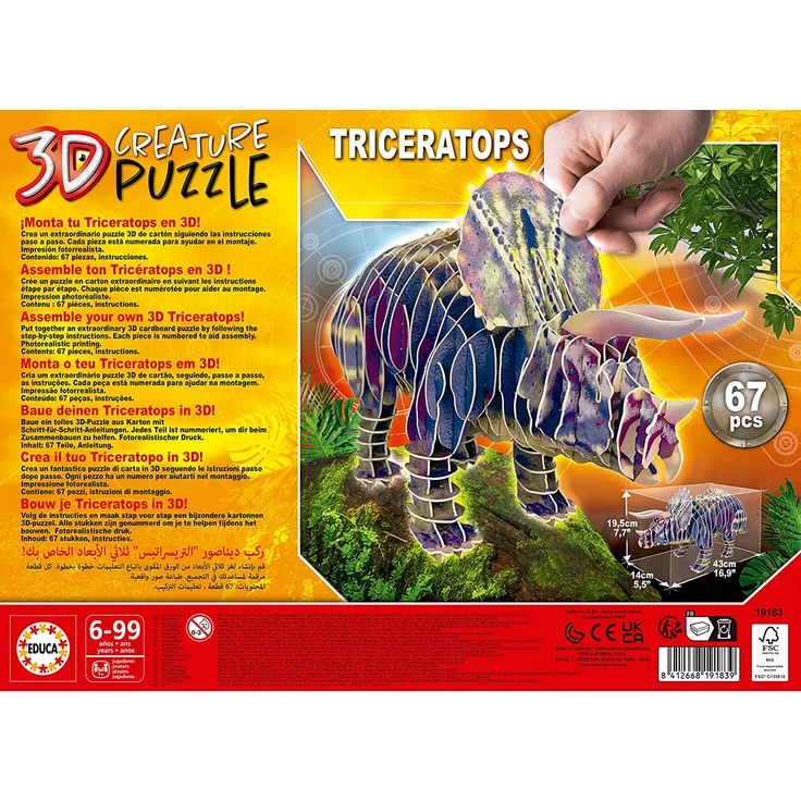 EDUCA - 3D Triceratops 67 Teile Puzzle – Bild 7