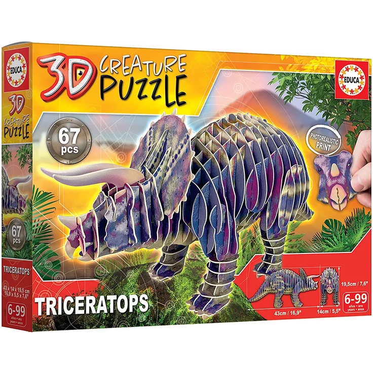 EDUCA - 3D Triceratops 67 Teile Puzzle – Bild 4