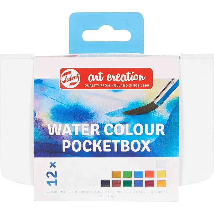 Talens Art Creation Aquarell Pocketbox, Aquarellkasten mit 12 Näpfchen und Pinsel – Bild 1