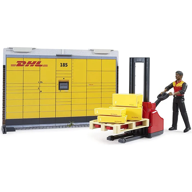 Bruder 62251 bworld DHL Shop mit Handhubstapler – Bild 3