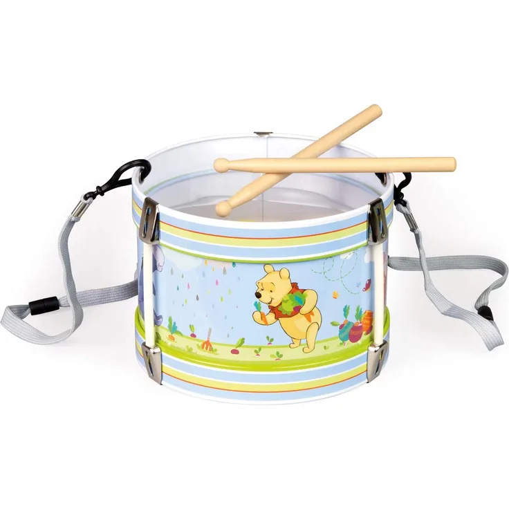Bolz 52634 - Blechrommel Disney's Winnie the Pooh, Ø 17 cm, Kindertrommel aus Blech mit 2 Schlägel und Tragegurt, Musikinstrument für Kinder ab 3 Jahre, Schlaginstrument, Trommel mit Disney Motiv