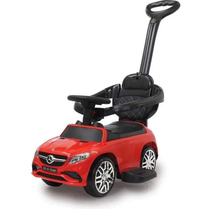 Jamara 460451 Rutscher Mercedes-AMG GLE 63 3in1-Kippschutz, Kofferraum, Schub-und Haltestange mit Lenkfunktion, Rückenlehne, Schutzbügel, ausziehbare Fußauflage, Sound/Hupe am Lenkrad, rot