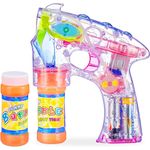 Relaxdays 10024937 Seifenblasenpistole LED, batteriebetrieben, mit 2X Seifenblasen Flüssigkeit, Kinder & Erwachsene, transparent