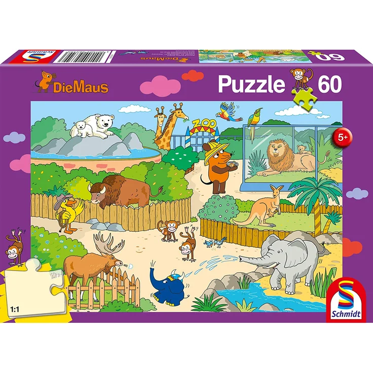 Schmidt Spiele Puzzle 56349 Im Zoo, Die Maus, Kinderpuzzle, 60 Teile, bunt - Preisvergleich – Bild 1