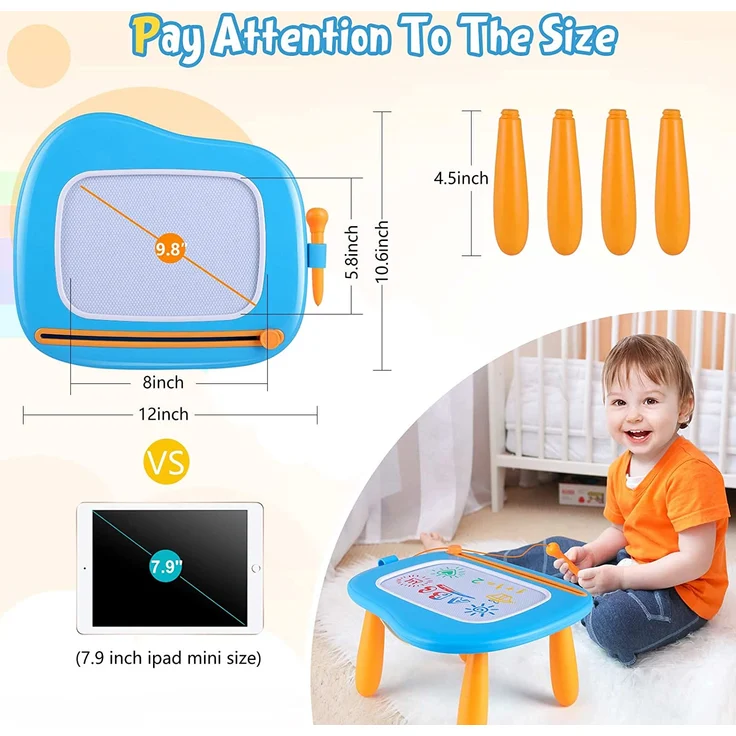Smasiagon Spielzeug ab 1 Jahr Jungen, Große Magnetische Maltafel Zaubertafel mit Standbeinen, Bunt Löschbar Schreibtisch Geburtstags Weihnachts Geschenk für 1 2 3 Jahre Alt Kinder, Blau – Bild 2