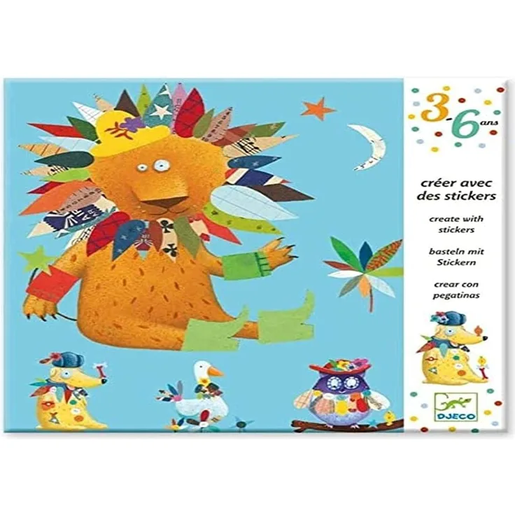 Djeco Kreativ Set Sticker Create animals mit 4 Vorlagen tierischen Aufklebern