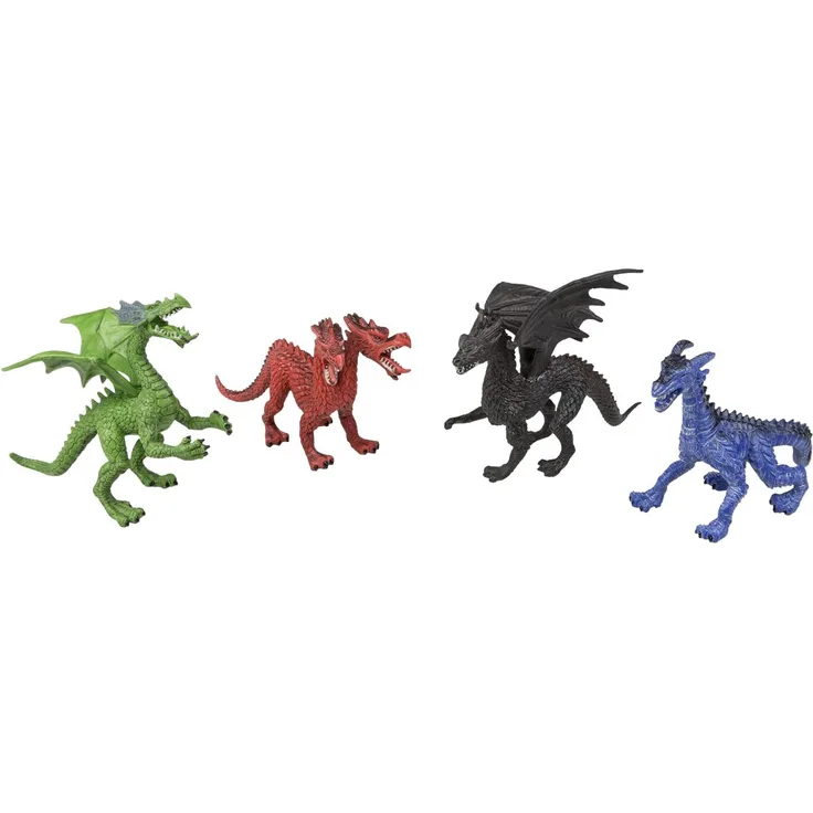 Idena 40090 - Spielfigurenset mit 4 Drachen, aus Kunststoff, jeweils ca. 16 cm groß, Spielspaß für die Badewanne, den Sandkasten, im Kindergarten und Kinderzimmer