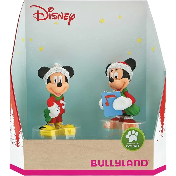 Bullyland 15074 - Spielfigurenset, Walt Disney Micky und Minnie im Weihnachtskostüm, liebevoll handbemalte Figuren, PVC-frei, tolles Geschenk für Jungen und Mädchen zum fantasievollen Spielen
