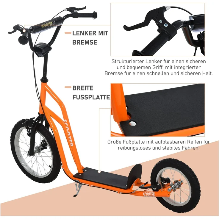 Kinderroller mit Handbremse (Farbe: orange) – Bild 5
