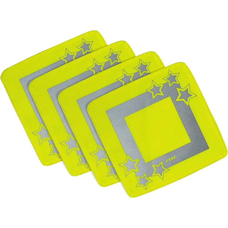 Reer LightReflex Reflektor-Set, 4 Stück, leuchtend und reflektierend, entsprechen der Norm für Warnkleidung, gelb