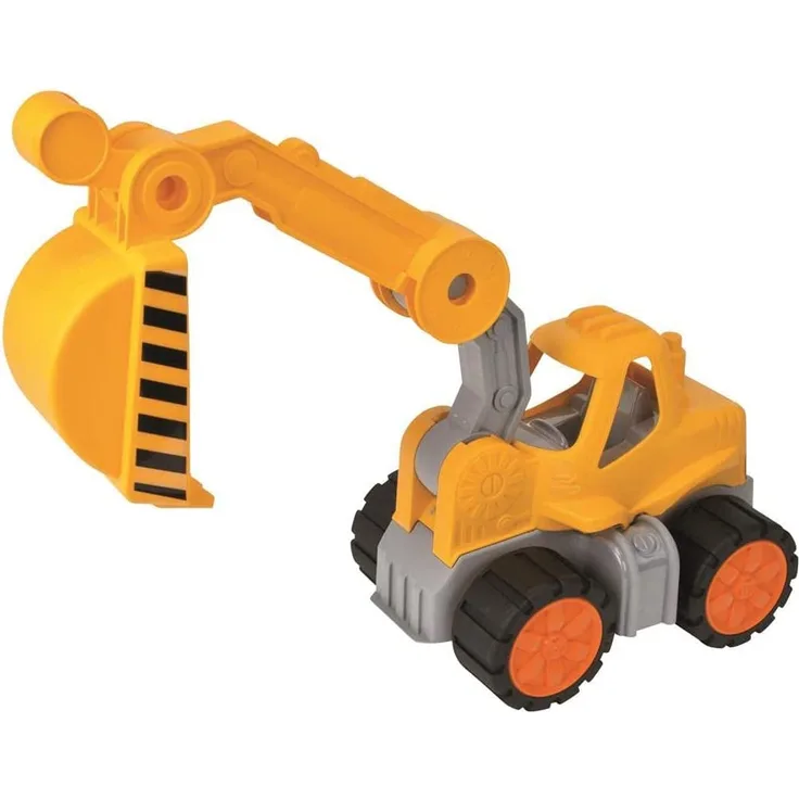 BIG-Power-Worker Bagger, Spielzeug Auto ideal für Unterwegs, Reifen aus Softmaterial, beweglicher Ladearm mit Schaufelfunktion, sonnengelb für Kinder ab 2 Jahren