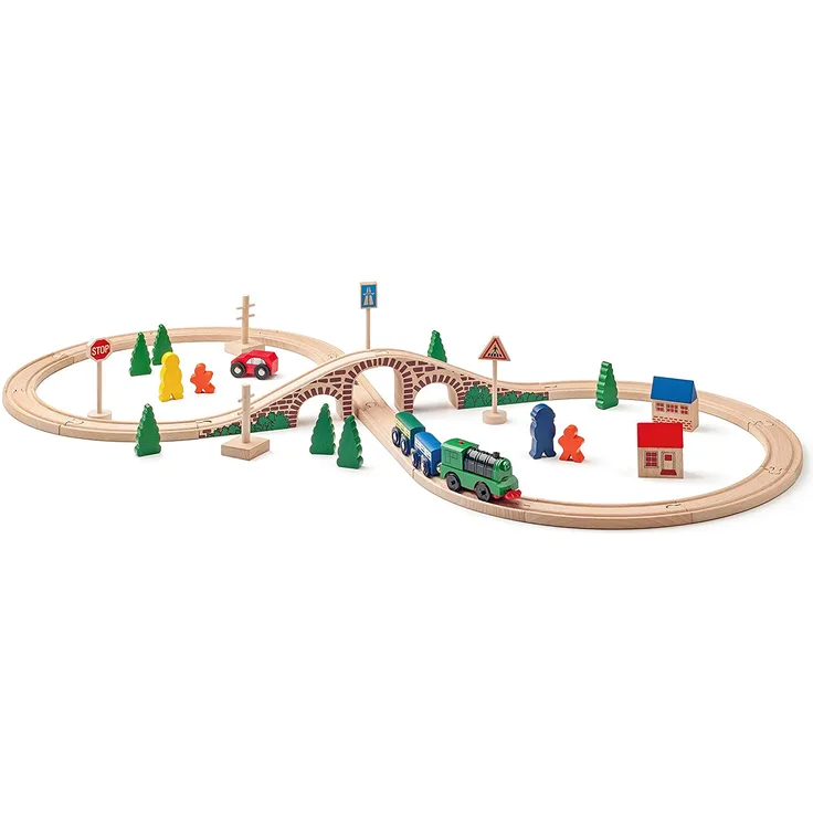 Hape International Woody - Figure of Eight Railway Set mit Battery Powered Engine