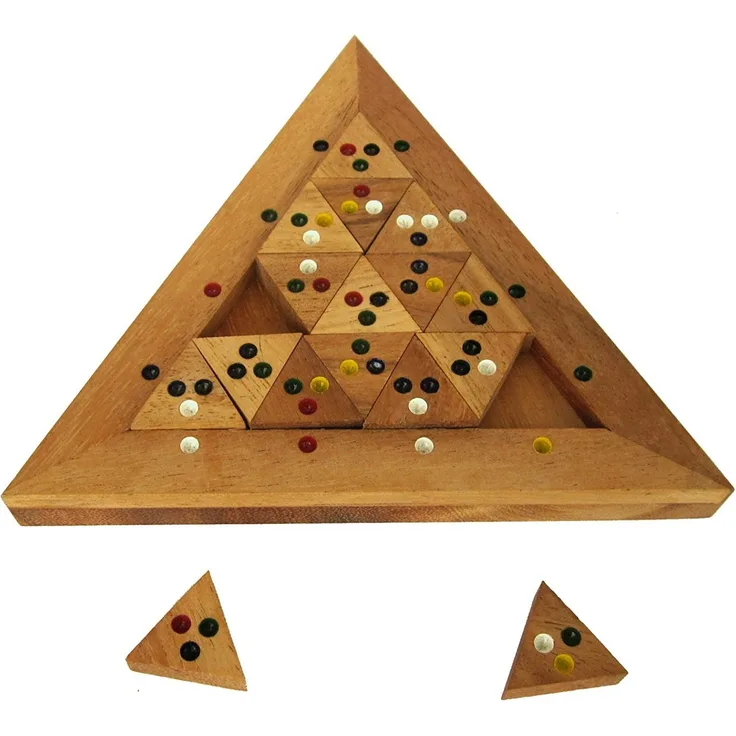 Tri-Match - Domino-Puzzle - Legespiel - Knobelspiel in einem Holzrahmen