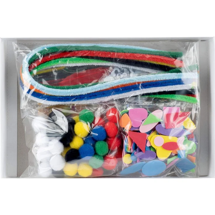 GLOREX 6 1214 072 - Jumbo Bastel Mix, über 1000 Teile, umfangreiches Bastelset mit Federn, Pompons, Pfeiffenputzer, Wackelaugen, Wäscheklammern und vielem mehr, ideal für das Basteln mit Kindern – Bild 3