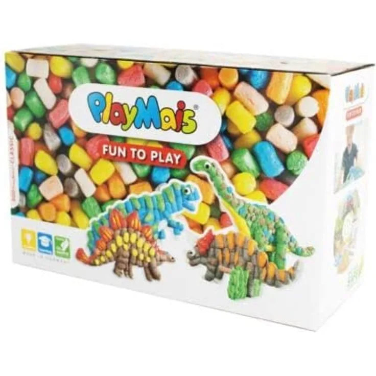 PlayMais FUN TO PLAY Dinosaur Bastel-Set für Kinder ab 3 Jahren | Motorik-Spielzeug mit 500 PlayMais & 4 Dinosaurier-Modellen zum Bekleben | Natürliches Spielzeug | Fördert Kreativität & Feinmotorik