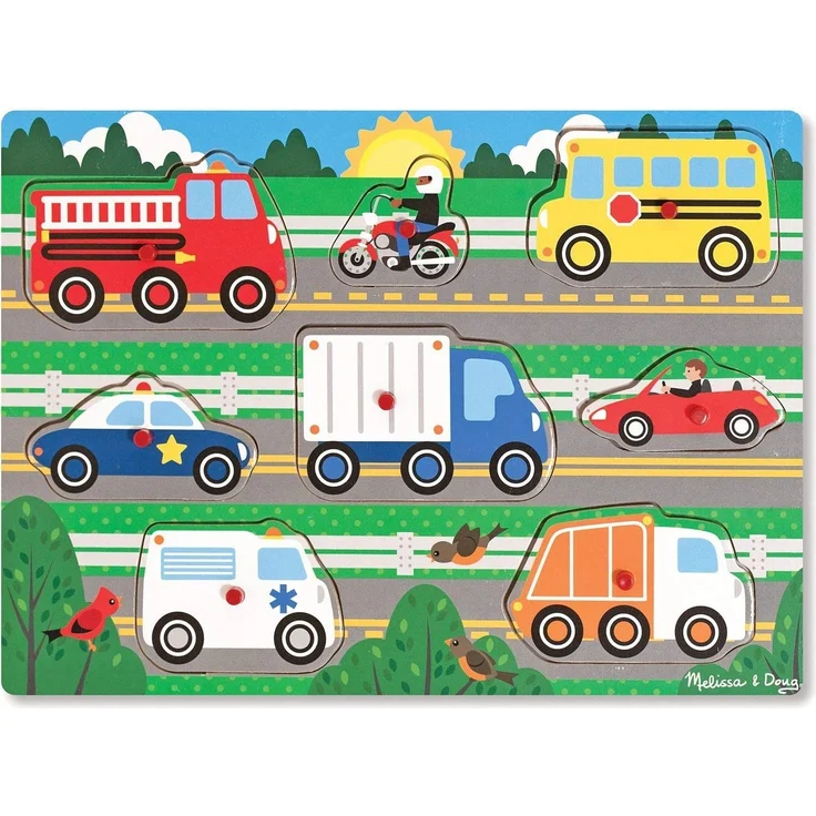 Melissa & Doug Steckpuzzle aus Holz - Fahrzeuge (8 Teile) - Preisvergleich – Bild 1