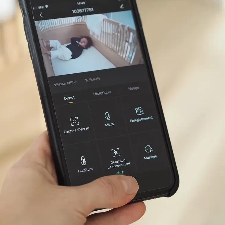 BÉABA, Babyphone Video 2 in 1, Display und spezielle Handy-App, HD-Kamera, 360° drehbar, Nachtsicht, Walkie Talkie, Schlaflieder, Temperatur- und Feuchtigkeitskontrolle, Zen Premium – Bild 4