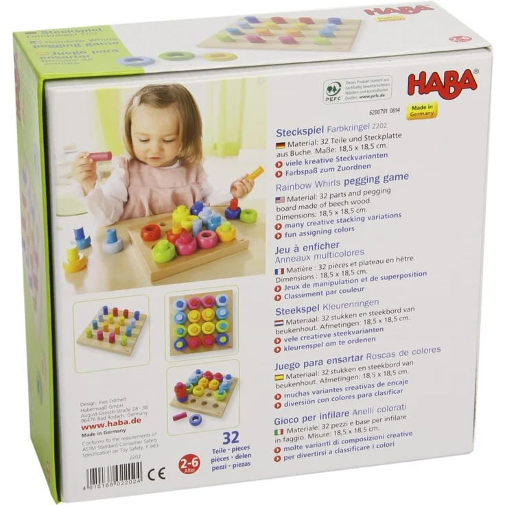 Haba 2202 - Steckspiel Farbkringel, buntes Sortier- und Motorikspielzeug aus Holz ab 2 Jahren, zum Farbenlernen – Bild 6