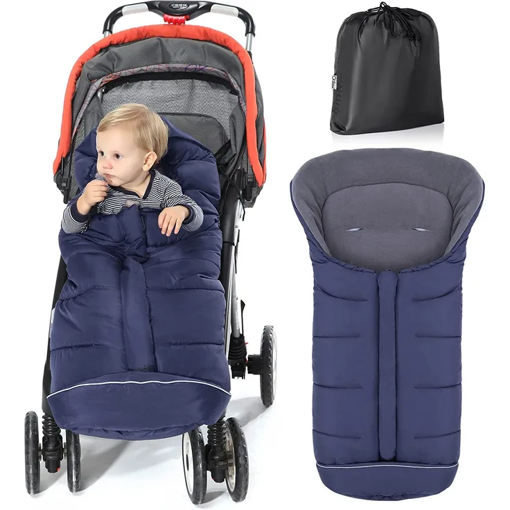 Orzbow Winter Fußsack für Kinderwagen,Baby Fußsack für Buggy mit Kapuze mit Kordelzug,Warmes Polar Fleece,Reflektorstreifen,Reißverschluss,Wasserdicht und Maschinenwaschbar (Blau)