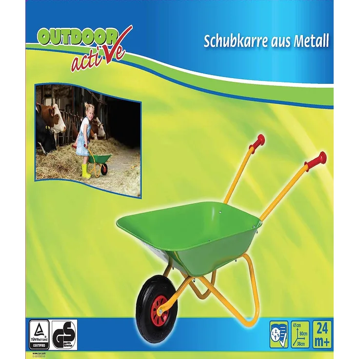 Metallschubkarre. grün-gelb