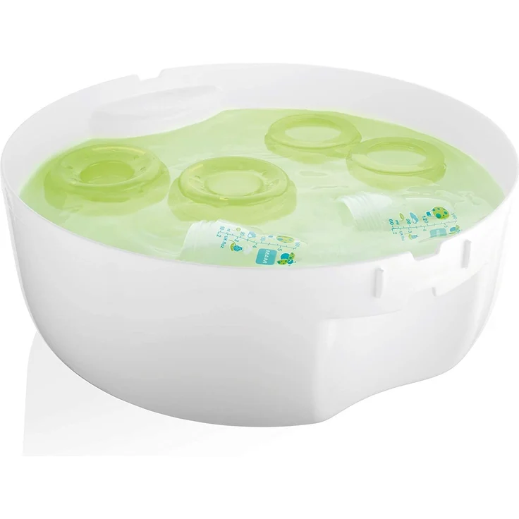 MAM Mikrowellen-Dampfsterilisator inkl. 1x MAM Anti-Colic Flasche (160 ml), Sterilisator für Babyflaschen, Schnuller & Zubehör, sicherer Flaschensterilisator, weiß/grün – Bild 4