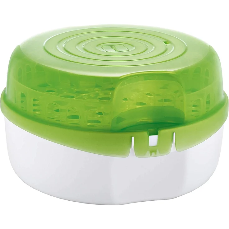 MAM Mikrowellen-Dampfsterilisator inkl. 1x MAM Anti-Colic Flasche (160 ml), Sterilisator für Babyflaschen, Schnuller & Zubehör, sicherer Flaschensterilisator, weiß/grün – Bild 1