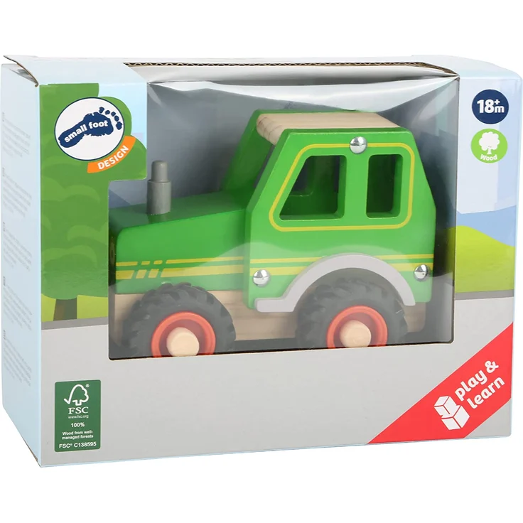 small foot 11078 Einsatzfahrzeug Traktor aus Holz, mit Fahrerhaus und gummierten Rädern, ab 18 Monaten Spielzeug, Grün – Bild 5