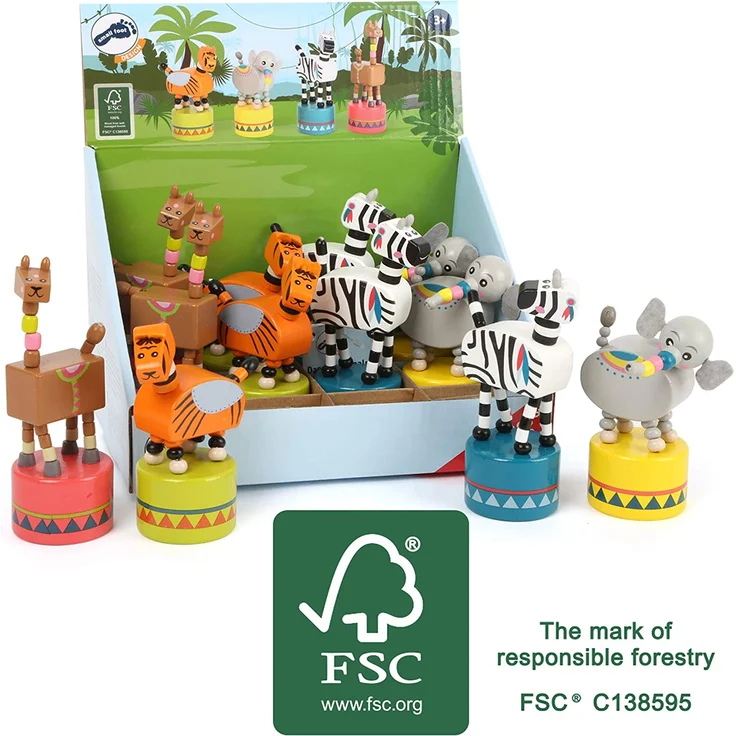 Small Foot 11094 Drückfiguren Jungle aus Holz, FSC 100%-Zertifiziert, Mitgebsel Spielzeug, Mehrfarbig – Bild 7