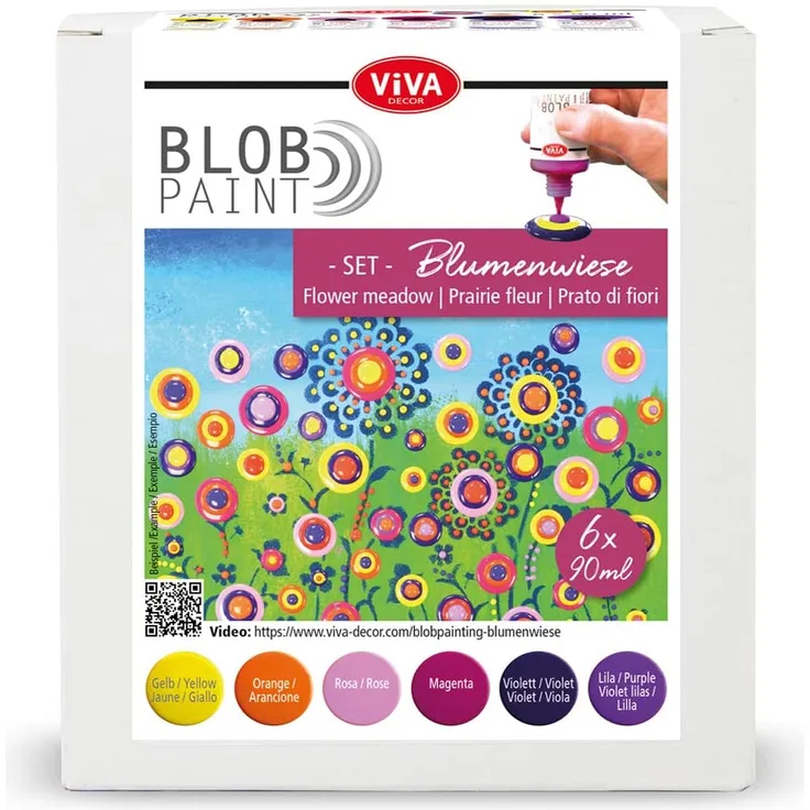Viva Decor® Blob Paint Farbeset (Blumenwiese) gebrauchsfertige Farben für Blob Painting/Dot Painting Art - Dotting Tool für Leinwand, Mandala uvm. - Made in Germany