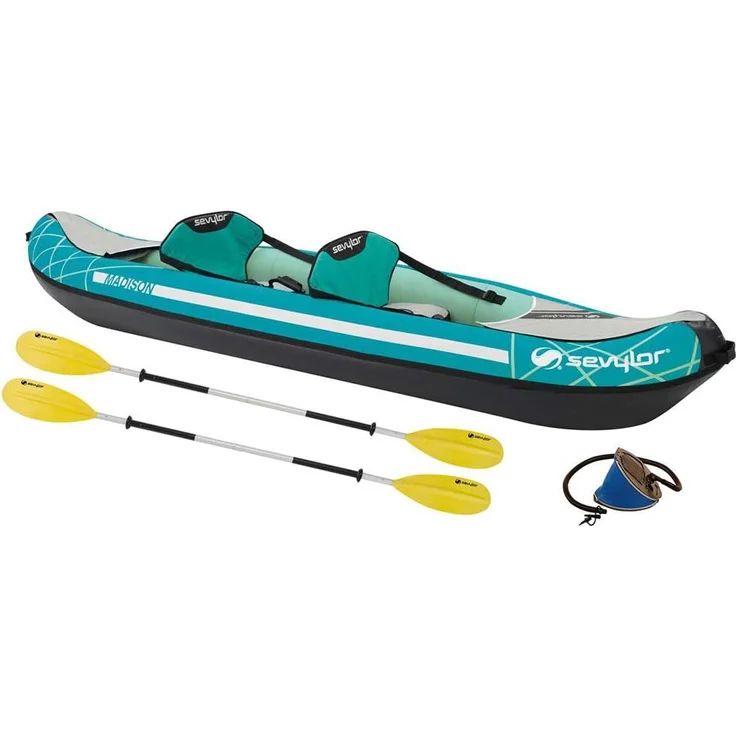 Sevylor 2-Sitzer Kajak Madison? Kit grün 327x93 cm aufblasbar mit 2 Paddeln, Tasche, Fußpumpe – Bild 1