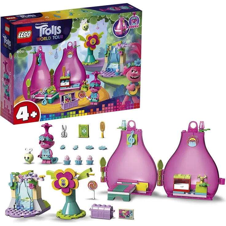 LEGO 41251 Trolls World Tour Poppys Wohnblüte, tragbares Spielset für unterwegs mit