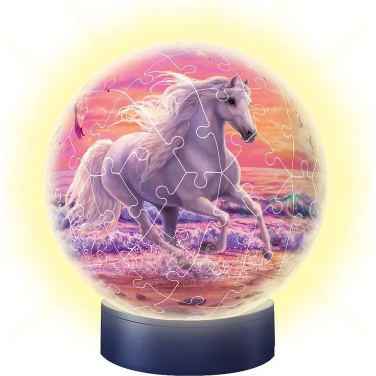 Ravensburger 3D Puzzle Nachtlicht Pferde am Strand - Puzzleball für Kinder ab 6 Jahren, LED Nachttischlampe mit Klatsch-Mechanismus, Schlummerlicht – Bild 3
