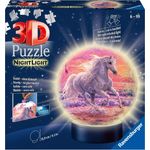 Ravensburger 3D Puzzle Nachtlicht Pferde am Strand - Puzzleball für Kinder ab 6 Jahren, LED Nachttischlampe mit Klatsch-Mechanismus, Schlummerlicht