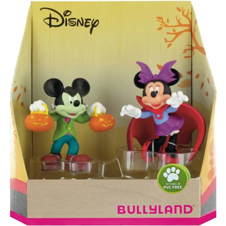 Bullyland 15082 - Spielfigurenset, Walt Disney Mickey und Minnie im Halloweenkostüm, liebevoll handbemalte Figuren, PVC-frei, tolles Geschenk für Jungen und Mädchen zum fantasievollen Spielen