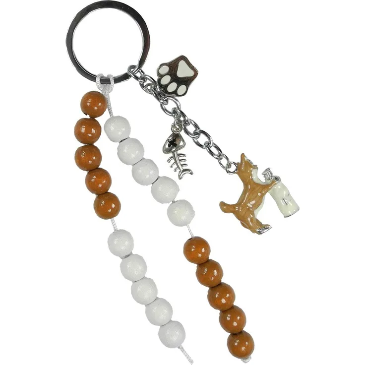 Pracht Creatives Hobby 5936-12115 Rechenkette zum Selbstgestalten, mit Schlüsselanhänger, Katze braun-weiß, Bastelset mit 20 Rechenperlen, als Geschenk zur Einschulung, für die Zuckertüte