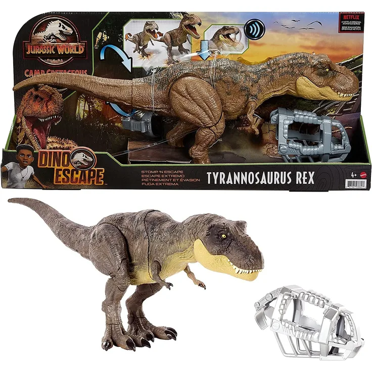 Mattel GWD67 'Jurassic World Stomp 'N Attack T-Rex', ab 4 Jahren, macht Dino-Laute, kann aufstampfen