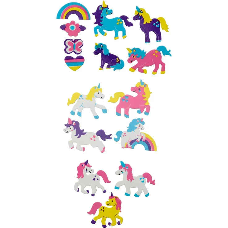 Glorex 6 2247 706 - Moosgummi Sticker Einhorn, selbstklebend, 28 Stück, sortiert in verschiedenen Motiven, ideal zum Verzieren und Dekorieren von Grußkarten, für Scrapbooking, usw.