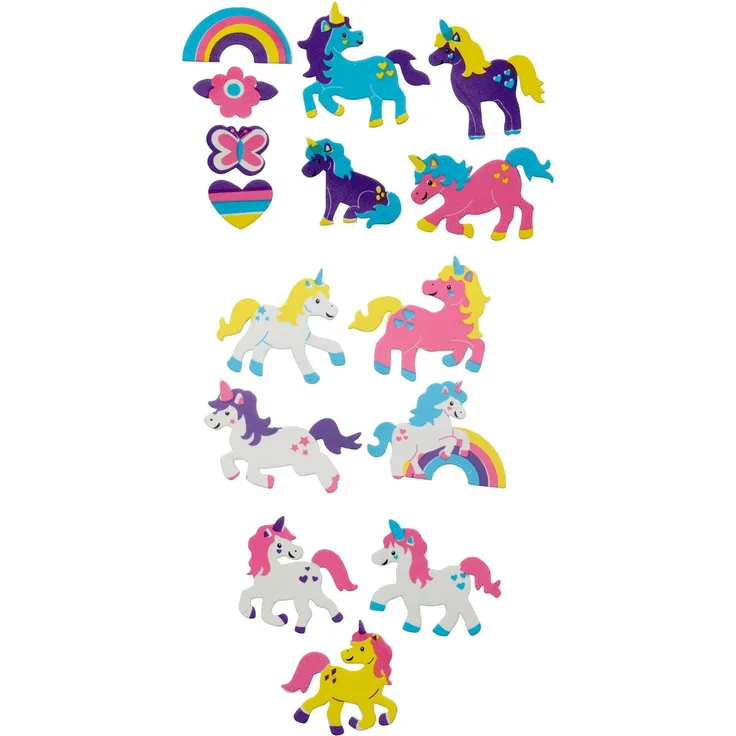 Glorex 6 2247 706 - Moosgummi Sticker Einhorn, selbstklebend, 28 Stück, sortiert in verschiedenen Motiven, ideal zum Verzieren und Dekorieren von Grußkarten, für Scrapbooking, usw.