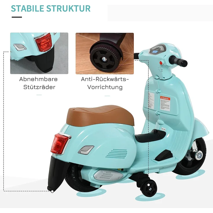 Elektrischer Kindermofa im Vespa Stil (Farbe: grün) – Bild 6