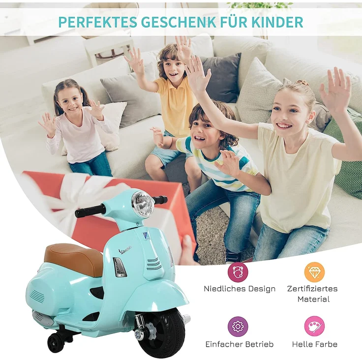 Elektrischer Kindermofa im Vespa Stil (Farbe: grün) – Bild 4