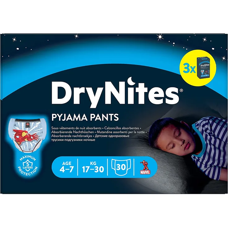 Huggies DryNites Pyjamahose Spiderman, 4–7 Jahre, 30 Stück pro Packung