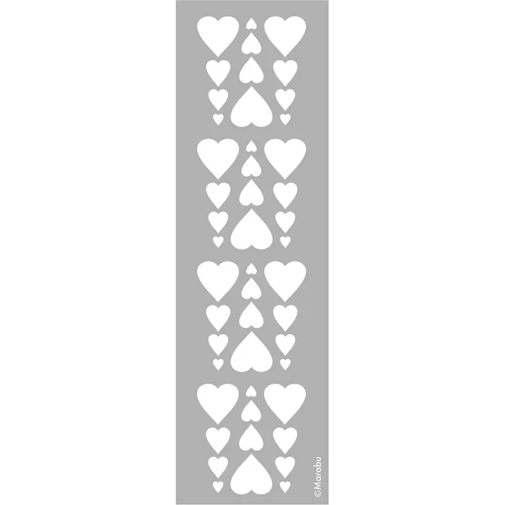 Marabu 0275000000012 - Schablone, lasergeschnittene, strapazierfähige Schablone, PVC frei, zur Anwendung auf Wänden, Möbeln und Textilien, wieder verwendbar, ca. 10 x 33 cm, Heart Pattern