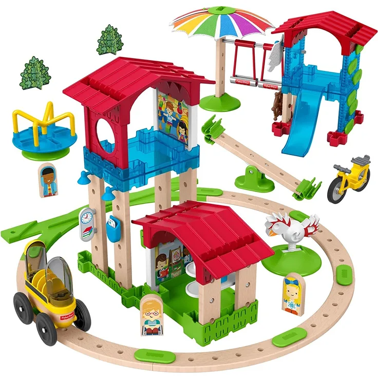 Fisher-Price GGV82 - Wunder Werker Holzspielzeug Schule mit Spielplatz Spielset aus FSC zertifiziertem Holz, Spielzeug ab 3 Jahren