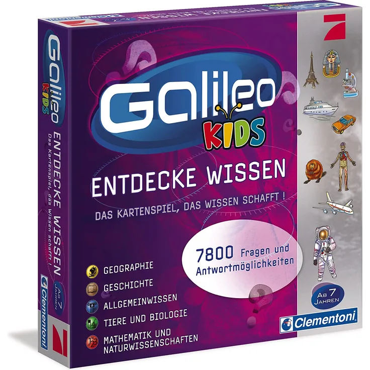 Clementoni 69159 Galileo Kids – Das große Wissens-Quiz, Frage-Antwort-Spiel ab 7 Jahren, lehrreiches Kartenspiel, Allgemeinwissen & Spaß für die ganze Familie