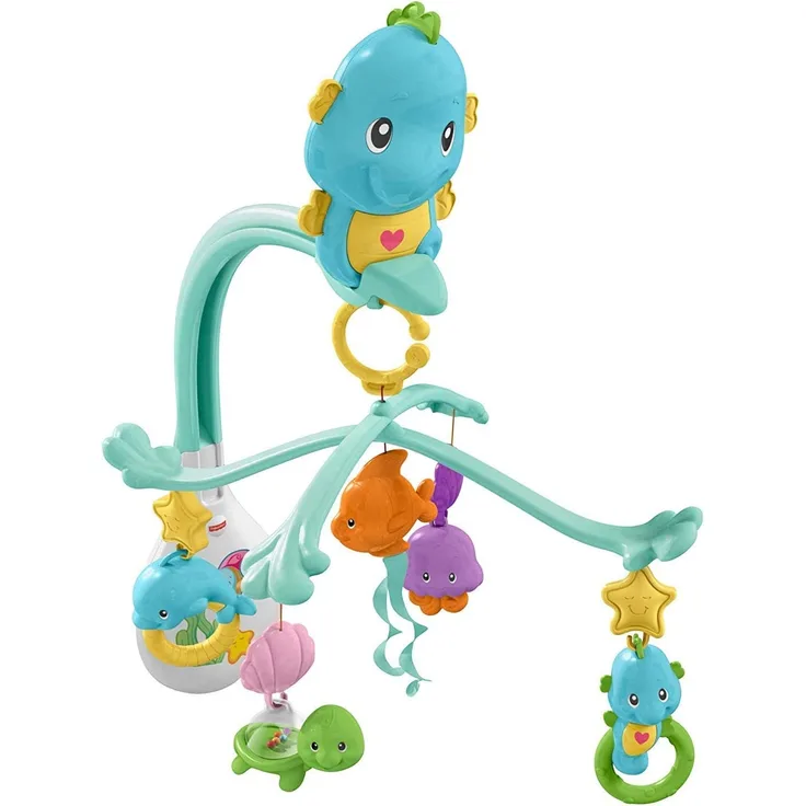 Fisher-Price DFP12 - Seepferdchen 2 in 1 Baby Mobile mit Musik und abnehmbaren Rasseln Babyausstattung ab Geburt