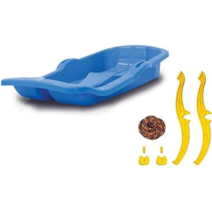 Jamara 460365 Snow Play Bob Karol mit Bremse 80cm Lenkung jeweiligen Handbremse, Seil zum Ziehen, aerodynamische Bauweise, ergonomische Sitz, Robuster Kunststoff, 1KG, blau