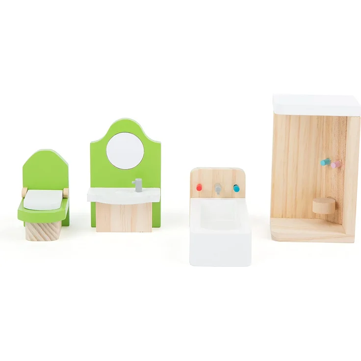 Small Foot 10872 Puppenmöbel aus Holz für das Badezimmer im Puppenhaus, inkl. Waschtisch, Badewanne, Dusche und Toilette, geeignet für Biegepüppchen, ideales Puppenzubehör für Kinder ab 3 Jahren – Bild 3